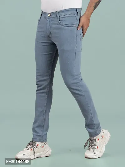 Stylish Blue Denim Solid Mid-Rise Jeans For Men-thumb0