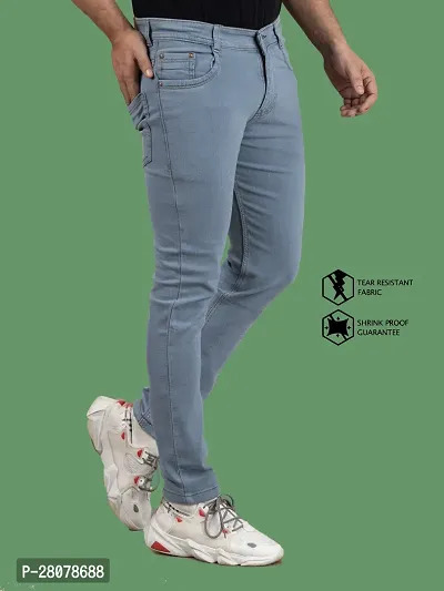 Stylish Grey Denim Solid Mid-Rise Jeans For Men-thumb3