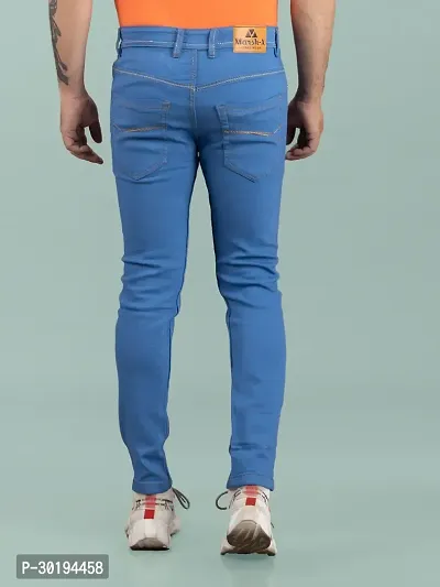 Stylish Blue Denim Solid Mid-Rise Jeans For Men-thumb2