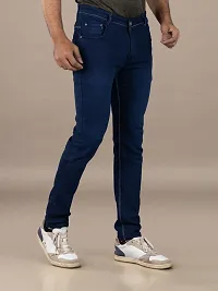 Stylish Blue Denim Solid Mid-Rise Jeans For Men-thumb2