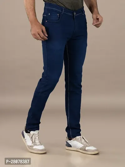 Stylish Blue Denim Solid Mid-Rise Jeans For Men-thumb3