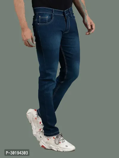 Stylish Blue Denim Faded Mid-Rise Jeans For Men-thumb2