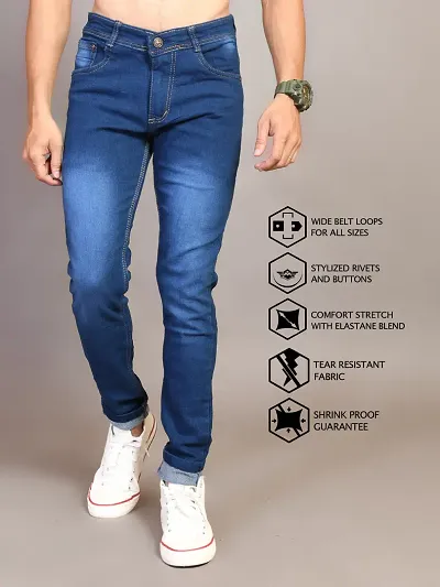 Lzard Stylish Denim Solid Mid-Rise Jeans For Men