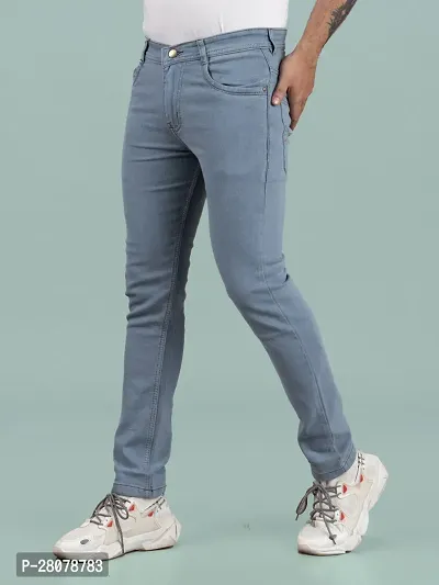 Stylish Grey Denim Solid Mid-Rise Jeans For Men-thumb0