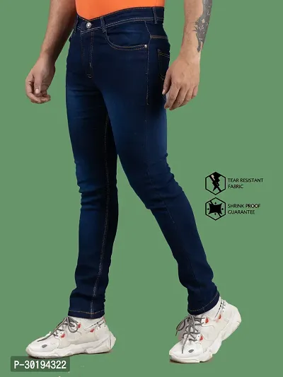 Stylish Blue Denim Faded Mid-Rise Jeans For Men-thumb0