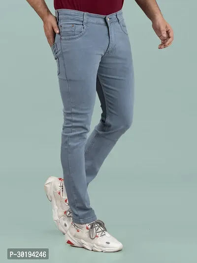 Stylish Blue Denim Solid Mid-Rise Jeans For Men-thumb3