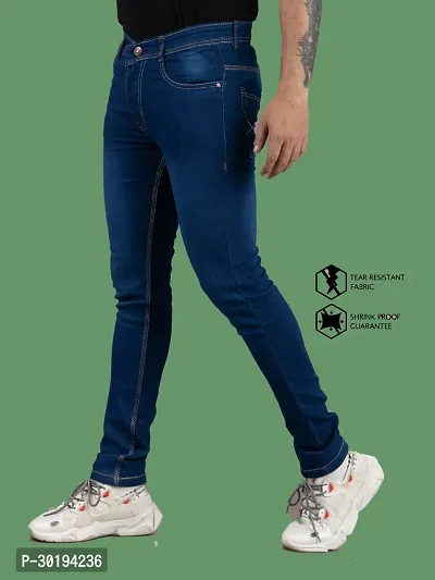 Stylish Blue Denim Faded Mid-Rise Jeans For Men-thumb0