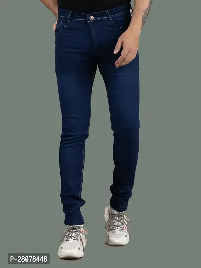 Stylish Blue Denim Solid Mid-Rise Jeans For Men-thumb4