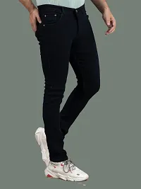 Stylish Black Denim Solid Mid-Rise Jeans For Men-thumb1