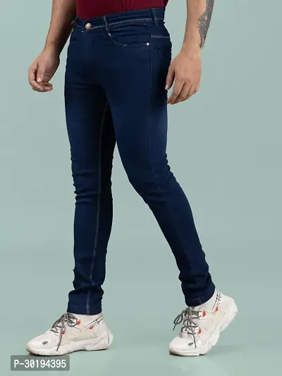 Stylish Blue Denim Faded Mid-Rise Jeans For Men-thumb0