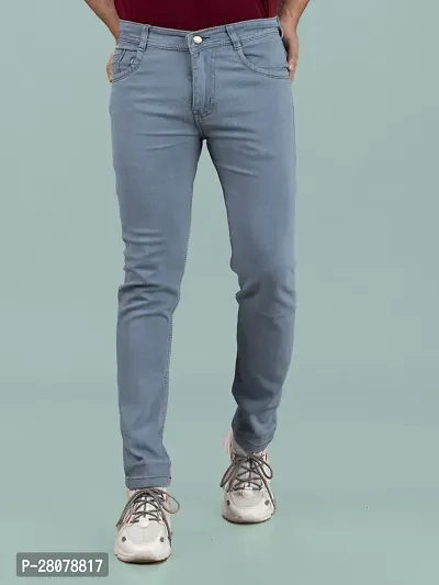 Stylish Grey Denim Solid Mid-Rise Jeans For Men-thumb3