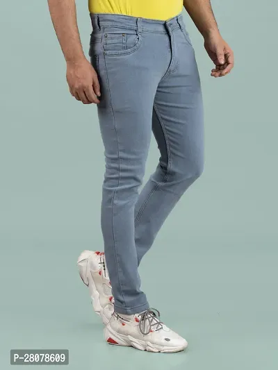 Stylish Grey Denim Solid Mid-Rise Jeans For Men-thumb3