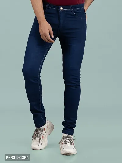 Stylish Blue Denim Faded Mid-Rise Jeans For Men-thumb4