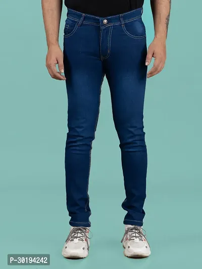 Stylish Blue Denim Faded Mid-Rise Jeans For Men-thumb4