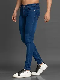 Stylish Blue Denim Solid Mid-Rise Jeans For Men-thumb3