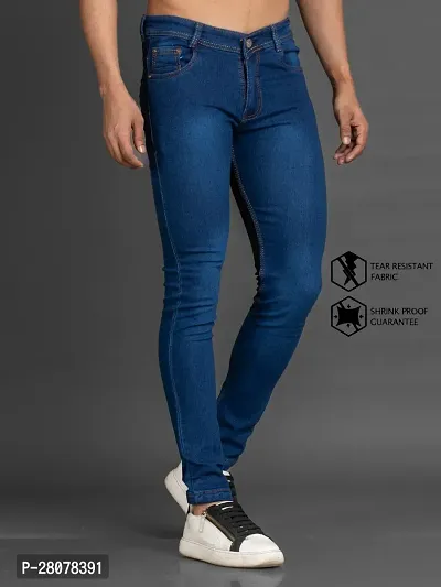 Stylish Blue Denim Solid Mid-Rise Jeans For Men-thumb3