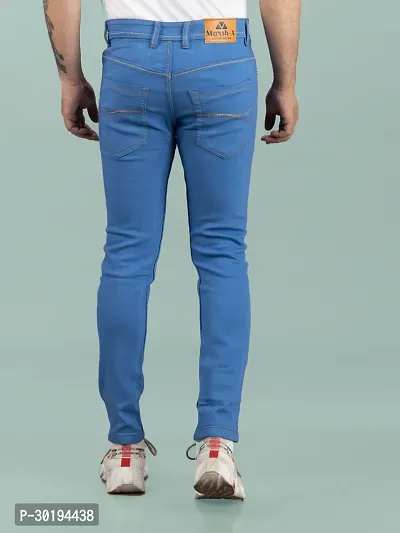 Stylish Blue Denim Solid Mid-Rise Jeans For Men-thumb2