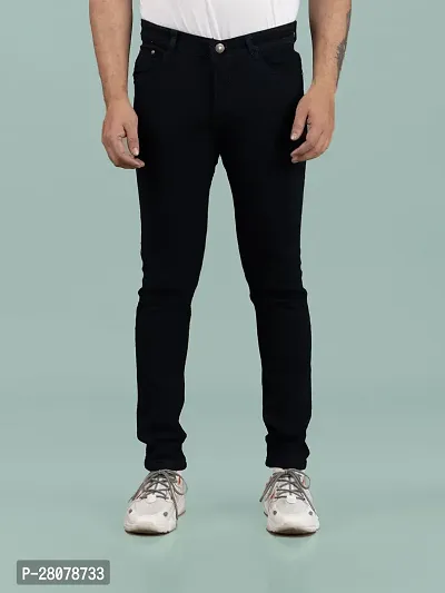 Stylish Black Denim Solid Mid-Rise Jeans For Men-thumb3