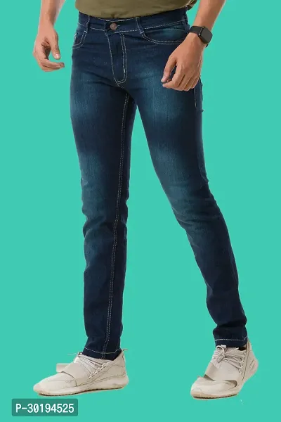 Stylish Blue Denim Faded Mid-Rise Jeans For Men-thumb3