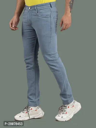 Stylish Grey Denim Solid Mid-Rise Jeans For Men-thumb0