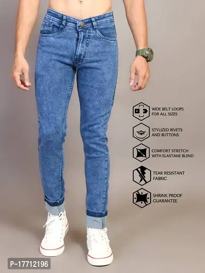 Comfortable Blue Denim Mid-Rise Jeans For Men