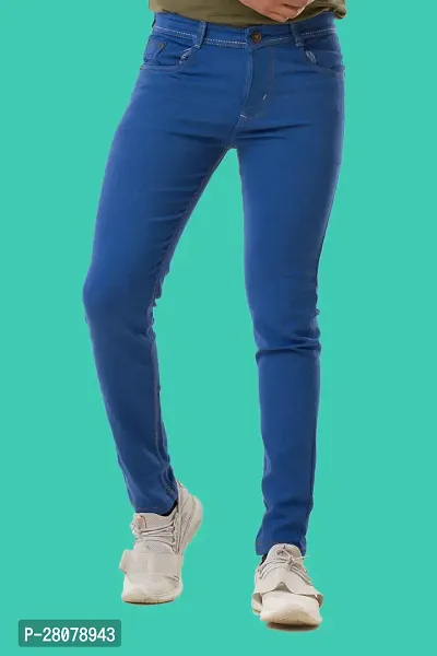 Stylish Blue Denim Solid Mid-Rise Jeans For Men