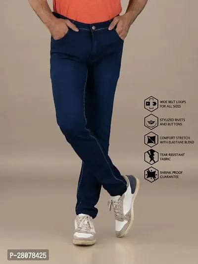 Stylish Blue Denim Solid Mid-Rise Jeans For Men