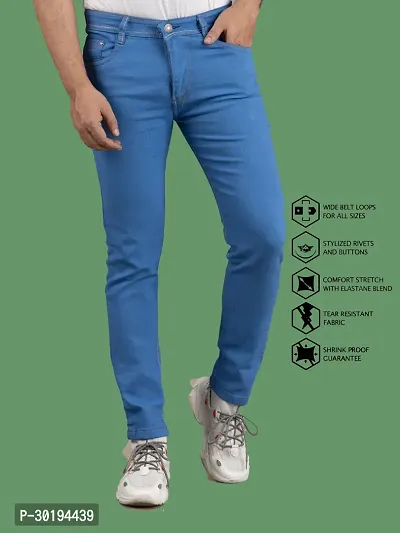 Stylish Blue Denim Solid Mid-Rise Jeans For Men-thumb3