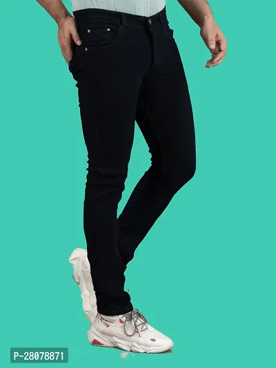 Stylish Black Denim Solid Mid-Rise Jeans For Men-thumb2