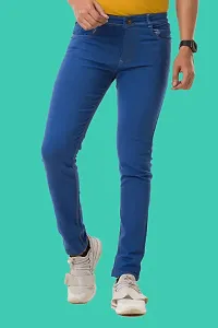 Stylish Blue Denim Solid Mid-Rise Jeans For Men-thumb1