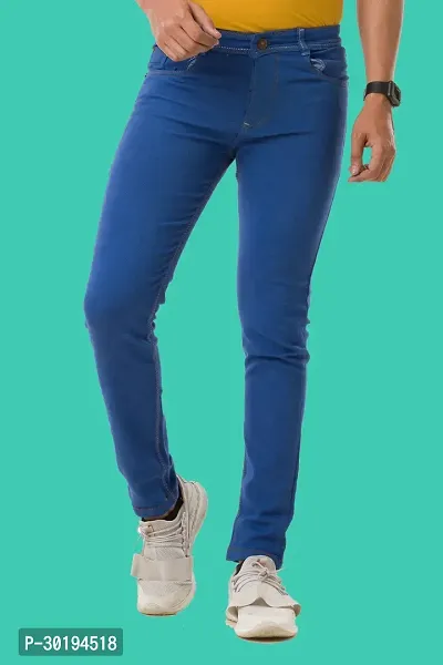 Stylish Blue Denim Solid Mid-Rise Jeans For Men-thumb2