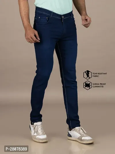 Stylish Blue Denim Solid Mid-Rise Jeans For Men-thumb3