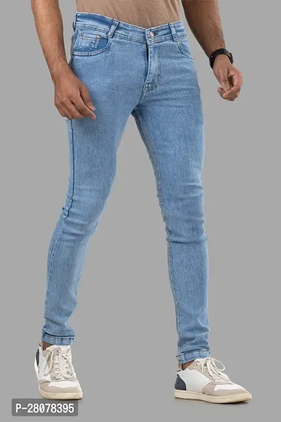 Stylish Blue Denim Solid Mid-Rise Jeans For Men-thumb3