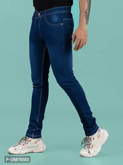 Stylish Blue Denim Solid Mid-Rise Jeans For Men-thumb0