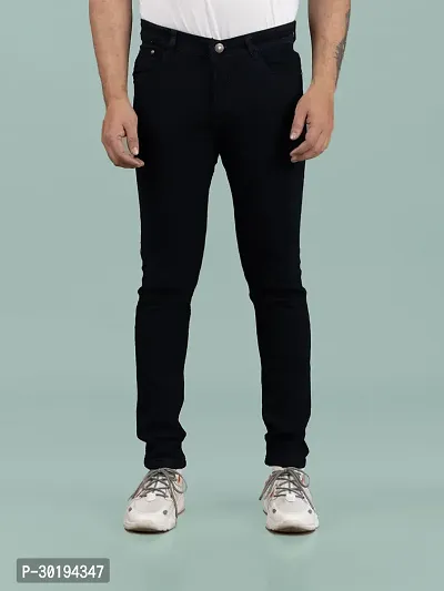 Stylish Black Denim Solid Mid-Rise Jeans For Men-thumb3