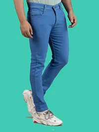 Stylish Blue Denim Solid Mid-Rise Jeans For Men-thumb2