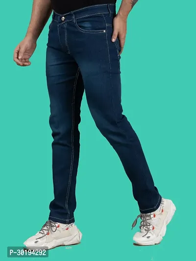 Stylish Blue Denim Faded Mid-Rise Jeans For Men-thumb0