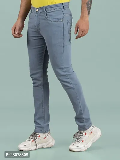 Stylish Grey Denim Solid Mid-Rise Jeans For Men-thumb0