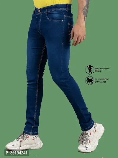 Stylish Blue Denim Faded Mid-Rise Jeans For Men-thumb0