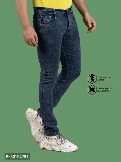 Stylish Blue Denim Solid Mid-Rise Jeans For Men-thumb3