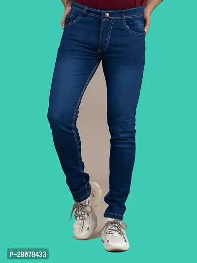 Stylish Blue Denim Solid Mid-Rise Jeans For Men