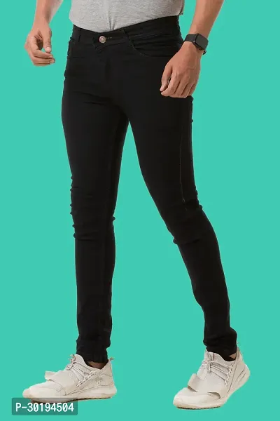 Stylish Black Denim Solid Mid-Rise Jeans For Men