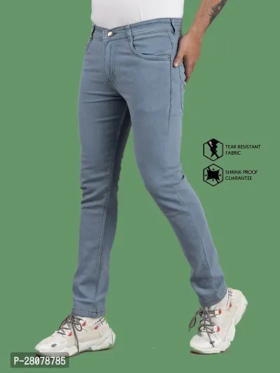 Stylish Grey Denim Solid Mid-Rise Jeans For Men-thumb0