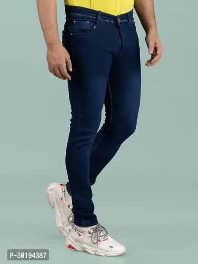 Stylish Blue Denim Faded Mid-Rise Jeans For Men-thumb2