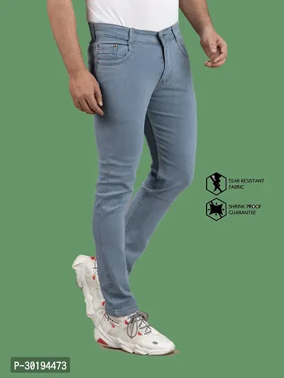 Stylish Blue Denim Solid Mid-Rise Jeans For Men-thumb3