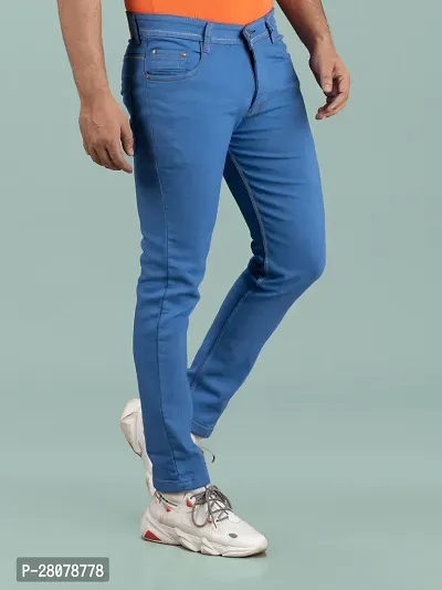 Stylish Blue Denim Solid Mid-Rise Jeans For Men-thumb4