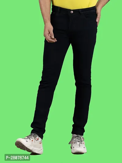 Stylish Black Denim Solid Mid-Rise Jeans For Men