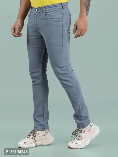 Stylish Blue Denim Solid Mid-Rise Jeans For Men-thumb0