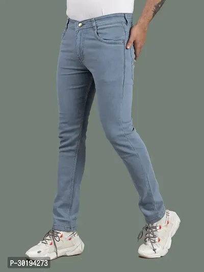 Stylish Blue Denim Solid Mid-Rise Jeans For Men-thumb0