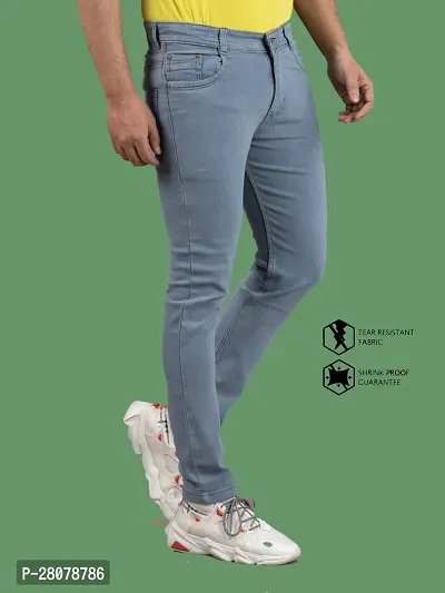 Stylish Grey Denim Solid Mid-Rise Jeans For Men-thumb3